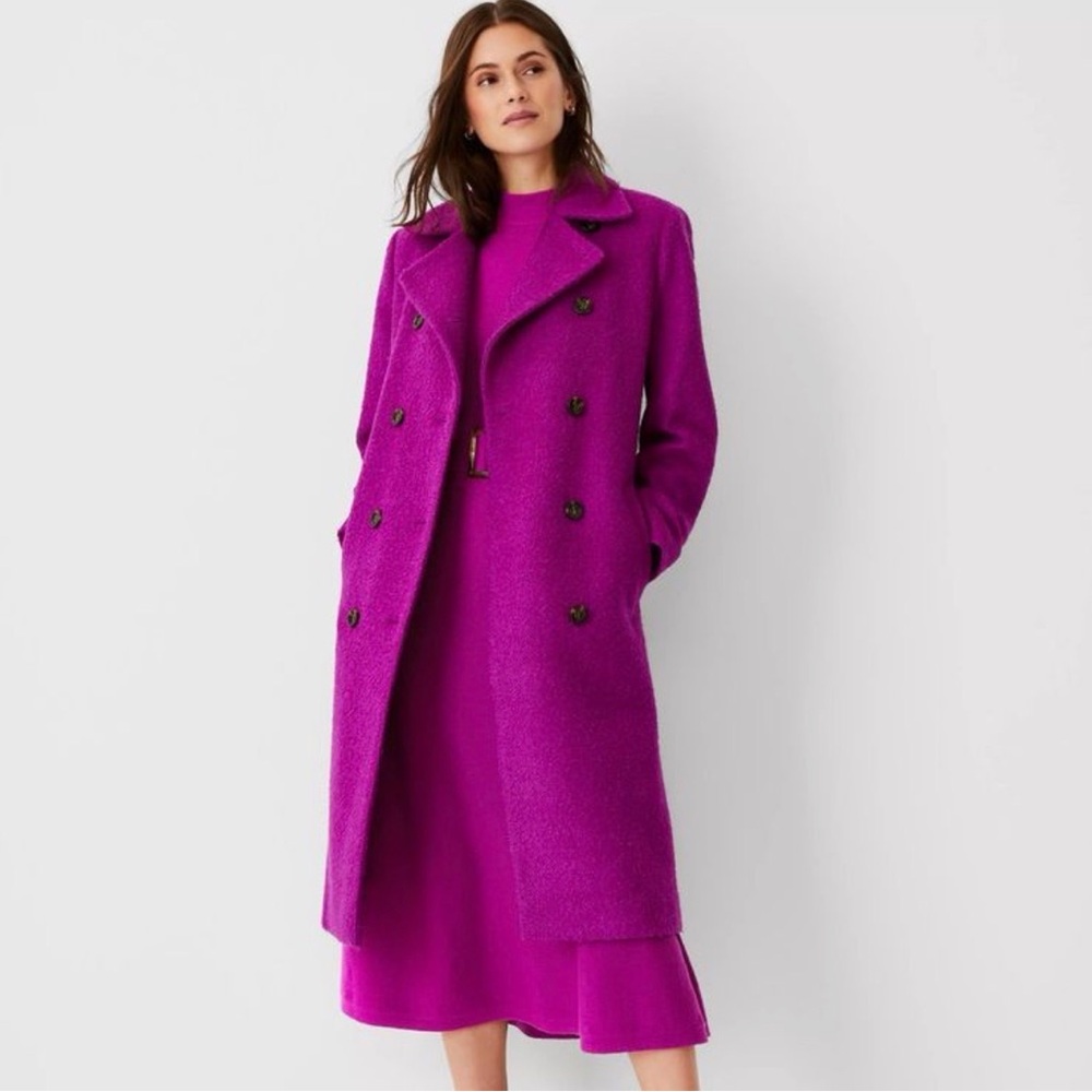 Ann Taylor Magenta Fuchsia Double Breasted Coat Size XS